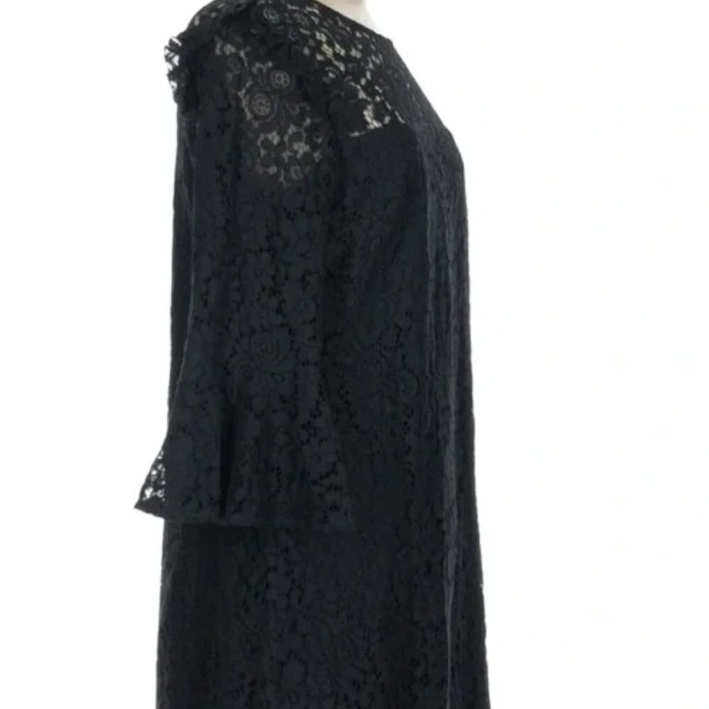 Ann Taylor Black Lace bell sleeve mini dress sheath dress 3/4 sleeve size 8 - Picture 5 of 12